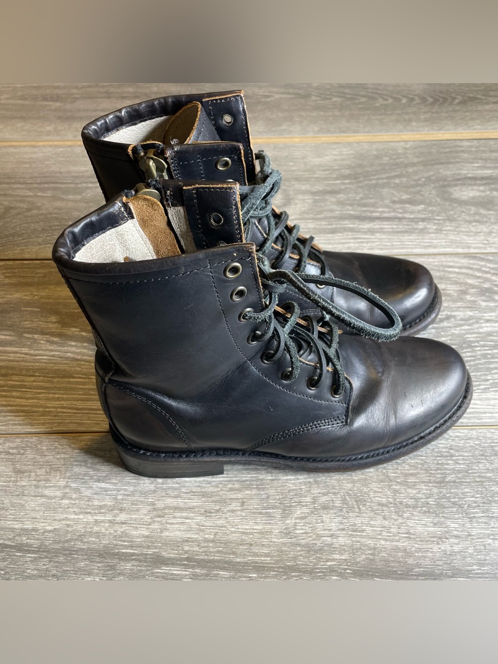 Freebird Manchester Boots Distressed Black Leather Lace Up Side Zip Womens US 9